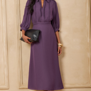 Purple Zip Collar Plain Shirt Dress